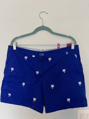Women’s Blue with white Palm Embroidered Cotton Shorts